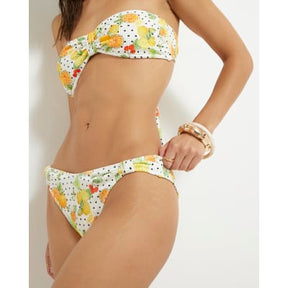 White Fruit Print Textured Bikini Bottoms