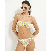 White Fruit Print Textured Bikini Bottoms