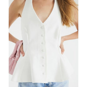 White Halter Neck Peplum Waistcoat