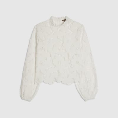 White High Neck Lace Blouse