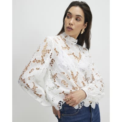 White High Neck Lace Blouse