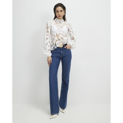 White High Neck Lace Blouse