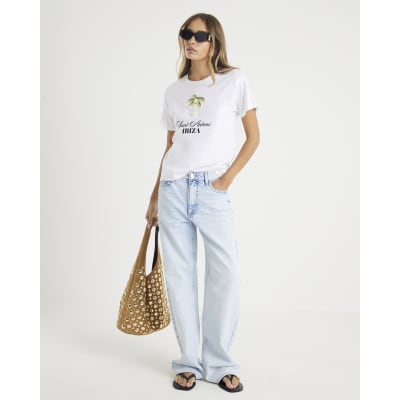 White Ibiza Beaded Palm T-Shirt