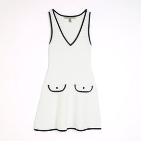 White Knit Ribbed Mini Shift Dress