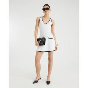 White Knit Ribbed Mini Shift Dress