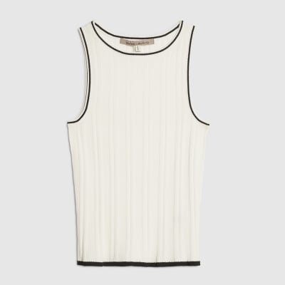 White Knit Ribbed Tipped Vest Top