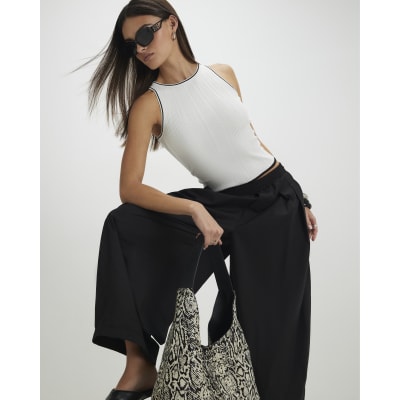 White Knit Ribbed Tipped Vest Top