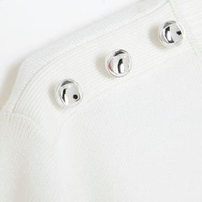 White Knitted Button Detail T-shirt