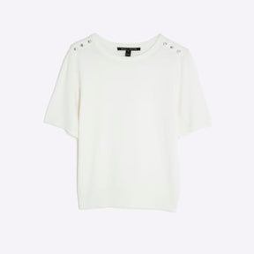 White Knitted Button Detail T-shirt
