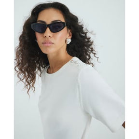 White Knitted Button Detail T-shirt