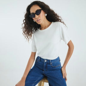 White Knitted Button Detail T-shirt