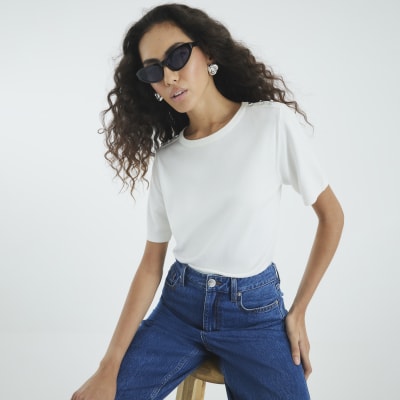 White Knitted Button Detail T-shirt