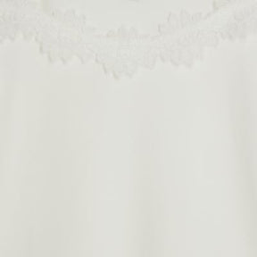 White Knitted Lace Trim Cut Out Shoulder Top