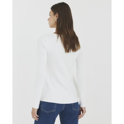 White Knitted Long Sleeve Peplum Top