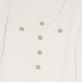 White Knitted Long Sleeve Peplum Top