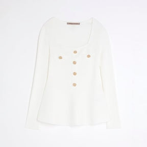 White Knitted Long Sleeve Peplum Top