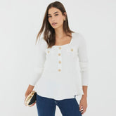 White Knitted Long Sleeve Peplum Top