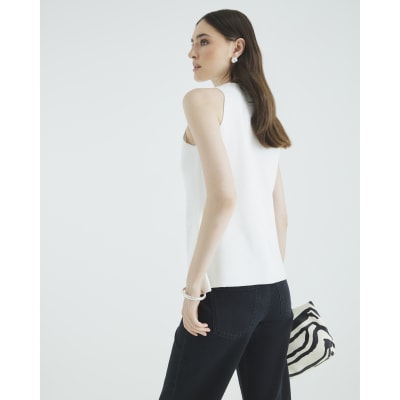 White Knitted Longline Waistcoat