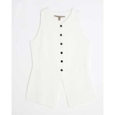 White Knitted Longline Waistcoat