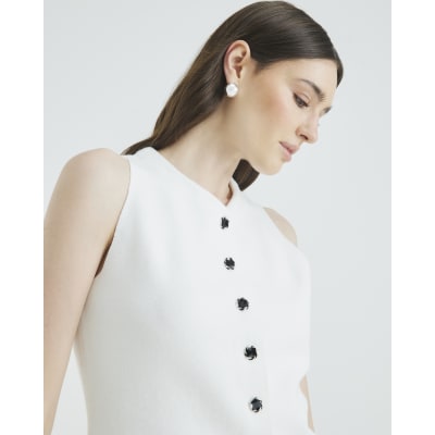 White Knitted Longline Waistcoat