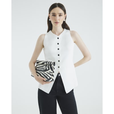 White Knitted Longline Waistcoat