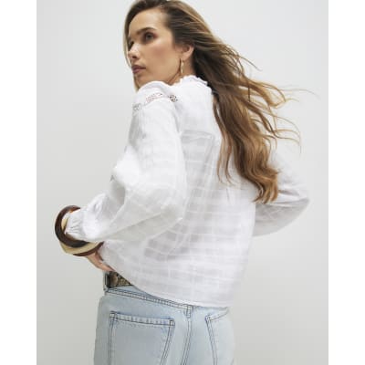 White Lace Button Through Blouse