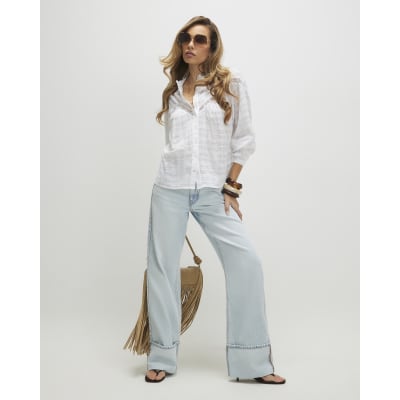 White Lace Button Through Blouse
