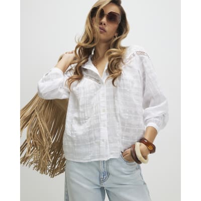 White Lace Button Through Blouse