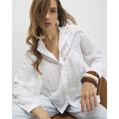 White Lace Button Through Blouse
