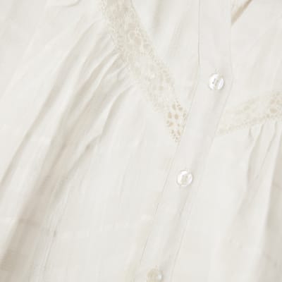 White Lace Detail Short Sleeve Blouse