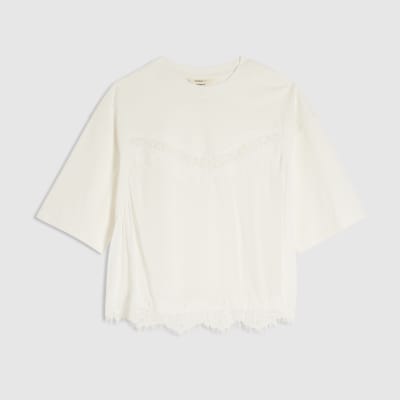 White Lace Detail T-Shirt