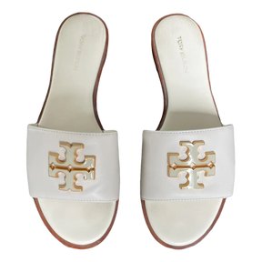 Tory Burch Leather Mule Sandals – White with Cream Border