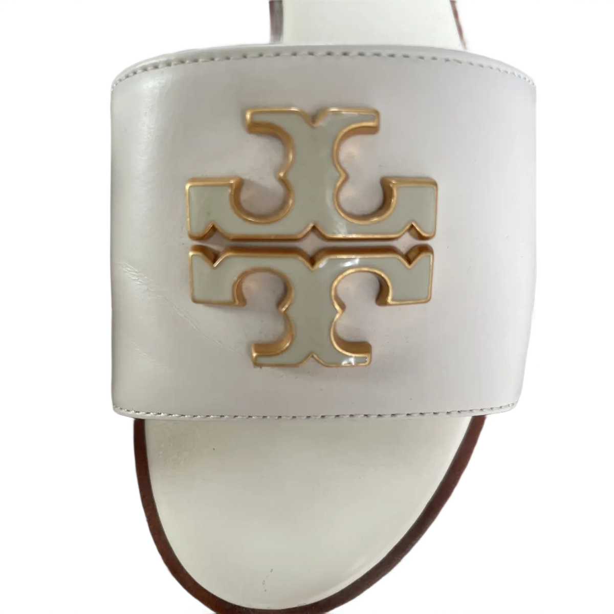 Tory Burch Leather Mule Sandals – White with Cream Border