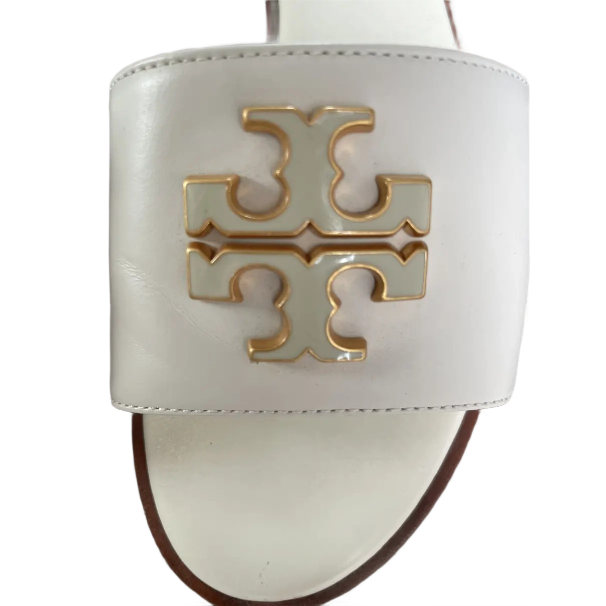 Tory Burch Leather Mule Sandals – White with Cream Border