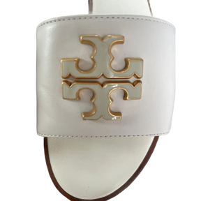 Tory Burch Leather Mule Sandals – White with Cream Border