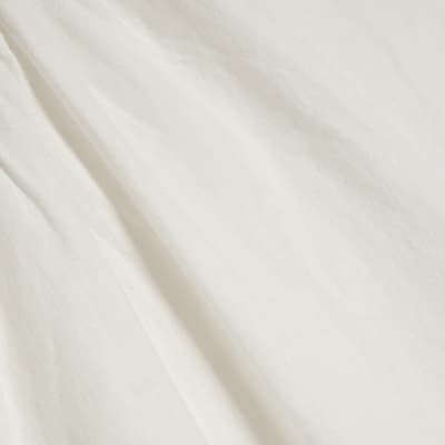 White Linen Blend Tie Neck Top
