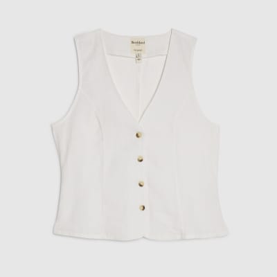 White Linen Blend Waistcoat