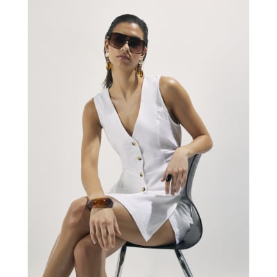 White Linen Blend Waistcoat