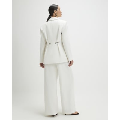 White Linen Look Wide Leg Trousers