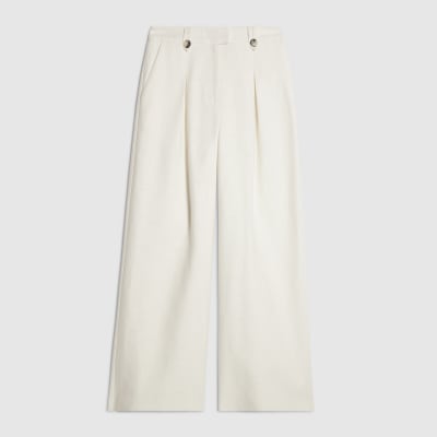 White Linen Look Wide Leg Trousers