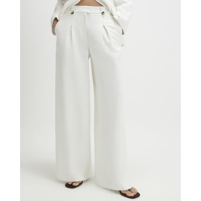 White Linen Look Wide Leg Trousers