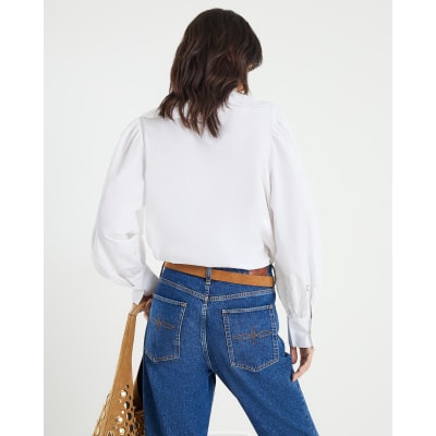 White Long Sleeve Collared Blouse