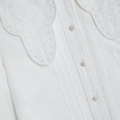 White Long Sleeve Collared Blouse