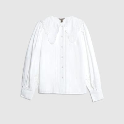 White Long Sleeve Collared Blouse