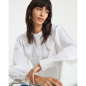 White Long Sleeve Collared Blouse