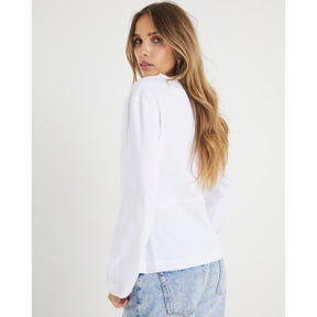 White Long Sleeve Drape Side Top
