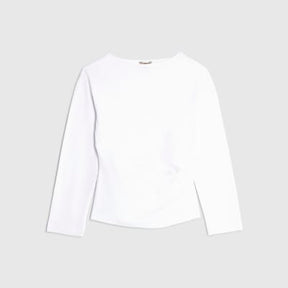 White Long Sleeve Drape Side Top