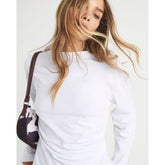 White Long Sleeve Drape Side Top