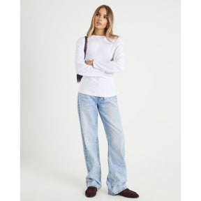 White Long Sleeve Drape Side Top