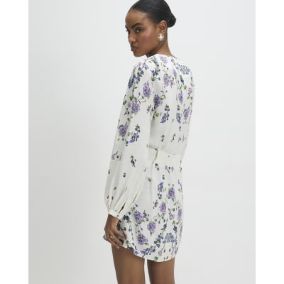 White Long Sleeve Floral Mini Dress
